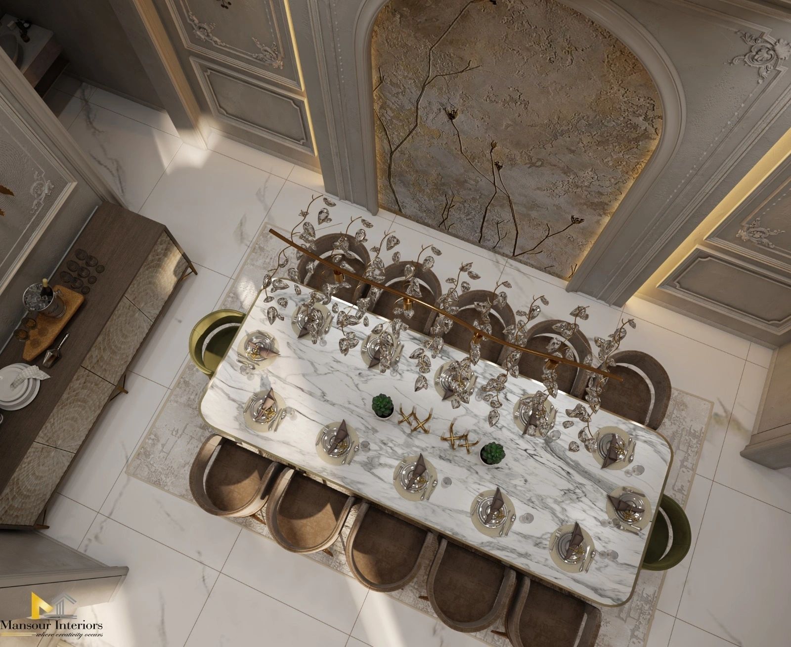 Luxury kitchen marble countertops bespoke cabinetry